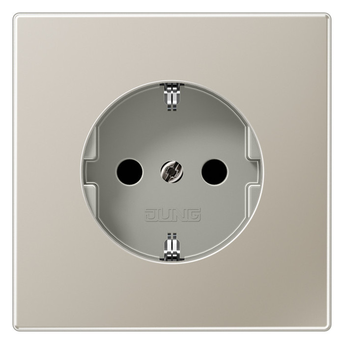 Розетка Jung LS METAL, скрытый монтаж, с заземлением, со шторками, стальной, ES1520KI
