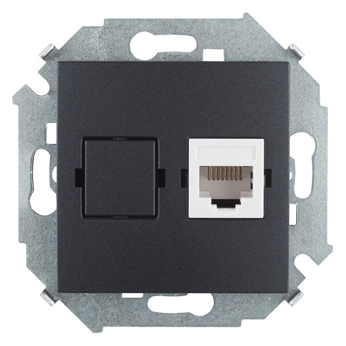Розетка компьютерная RJ45 Simon SIMON 15, скрытый монтаж, графит, 1591598-038