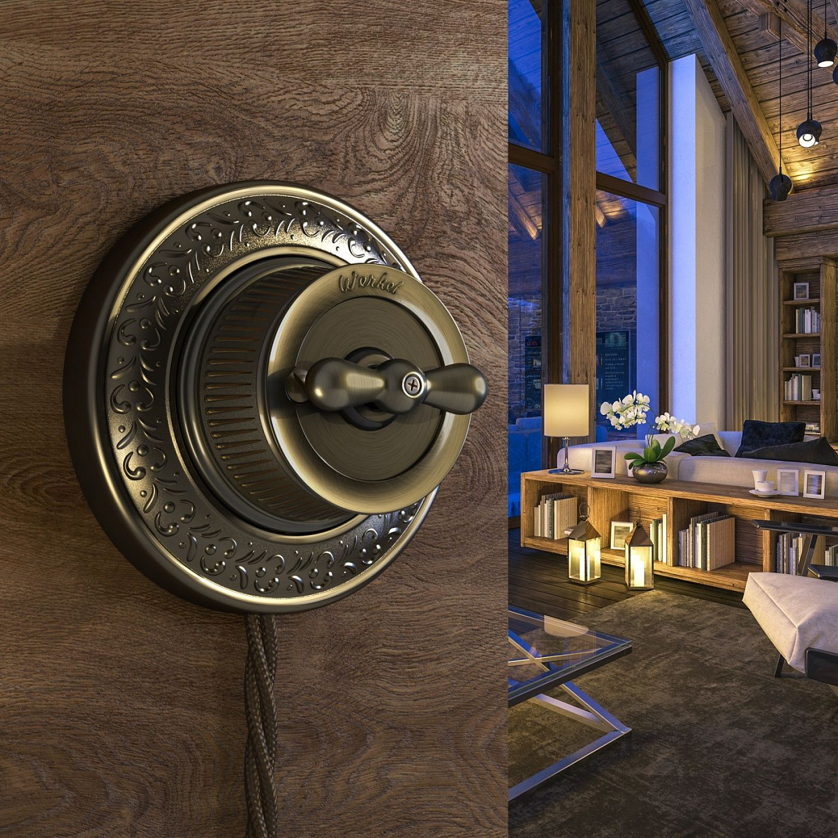 Выключатель на 4 положения двухклавишный матовый хром ретро WL19-01-05