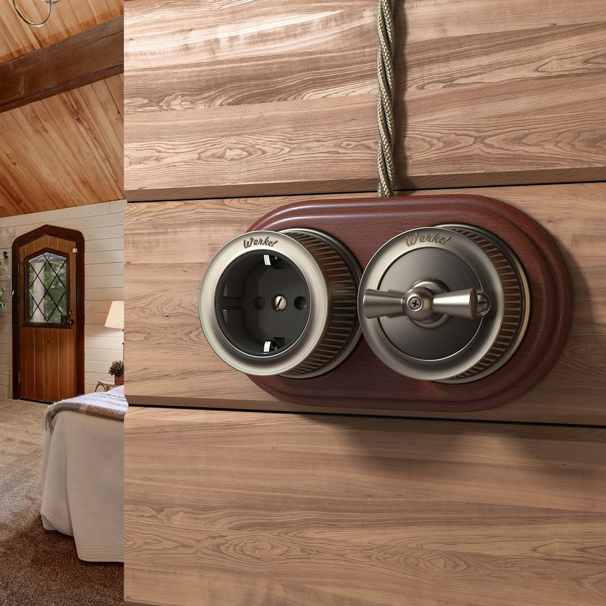 Выключатель на 4 положения двухклавишный матовый хром ретро WL19-01-05